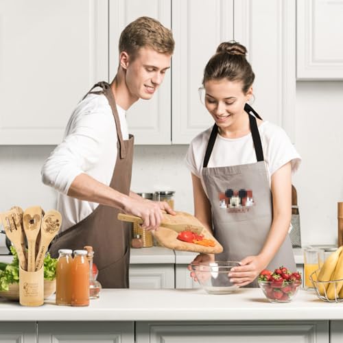 Deikoliuna Wooden Spoon for Cooking- Cartoon Wooden Spoons Bamboo Utensils Set Kitchen Decoration- Birthday Gift Kitchen Accessory with Cute Apron Oven Mitt Potholder- Best Kitchen Gifts for Women Friends (Grey) - Image 4