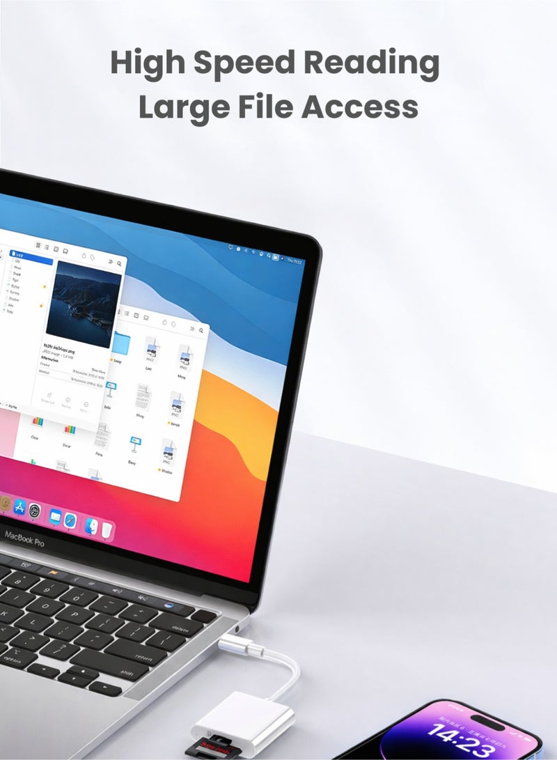 مينديبوريت قارئ بطاقات ذاكرة Mindpure (SD Card Reader) بمدخل Type-C و USB 3.0، قارئ بطاقات Micro SD 2 في 1، يدعم SDHC و SDXC، متوافق مع آيفون 17/16/15 برو ماكس، ماك بوك، والكمبيوتر - Image 4