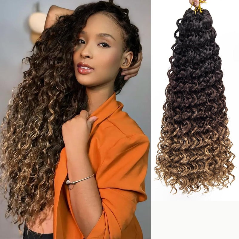 QRHSUKA شعر محبوك بنمط GoGo Curl للنساء، بتموجات مائية وشعر بشري مموج، إضافات شعر صناعية (طول 18 بوصة، عبوة تحتوي على 6 قطعات)، الألوان T1B/30/27 - Image 1