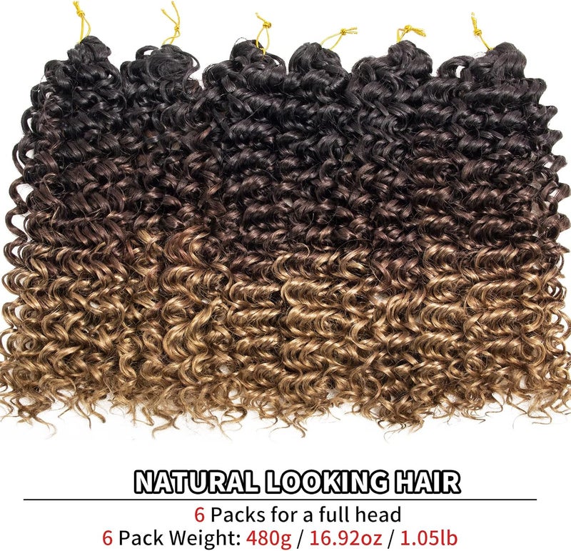 QRHSUKA شعر محبوك بنمط GoGo Curl للنساء، بتموجات مائية وشعر بشري مموج، إضافات شعر صناعية (طول 18 بوصة، عبوة تحتوي على 6 قطعات)، الألوان T1B/30/27 - Image 3