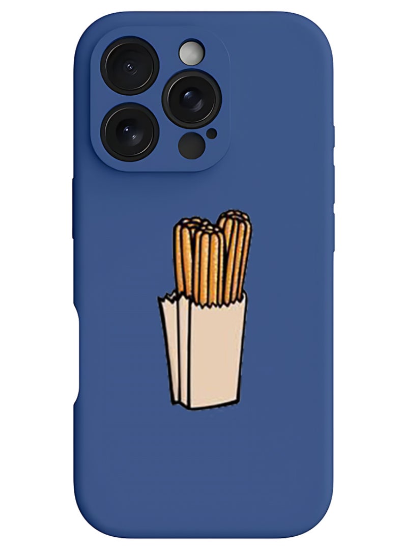 Theodor iPhone 16 Pro Blue Protective Slim Fit Case Liquid Silicone Cover with Full Body Protection Anti-Scratch Shockproof Case For iPhone - Dessert Churos - Image 1