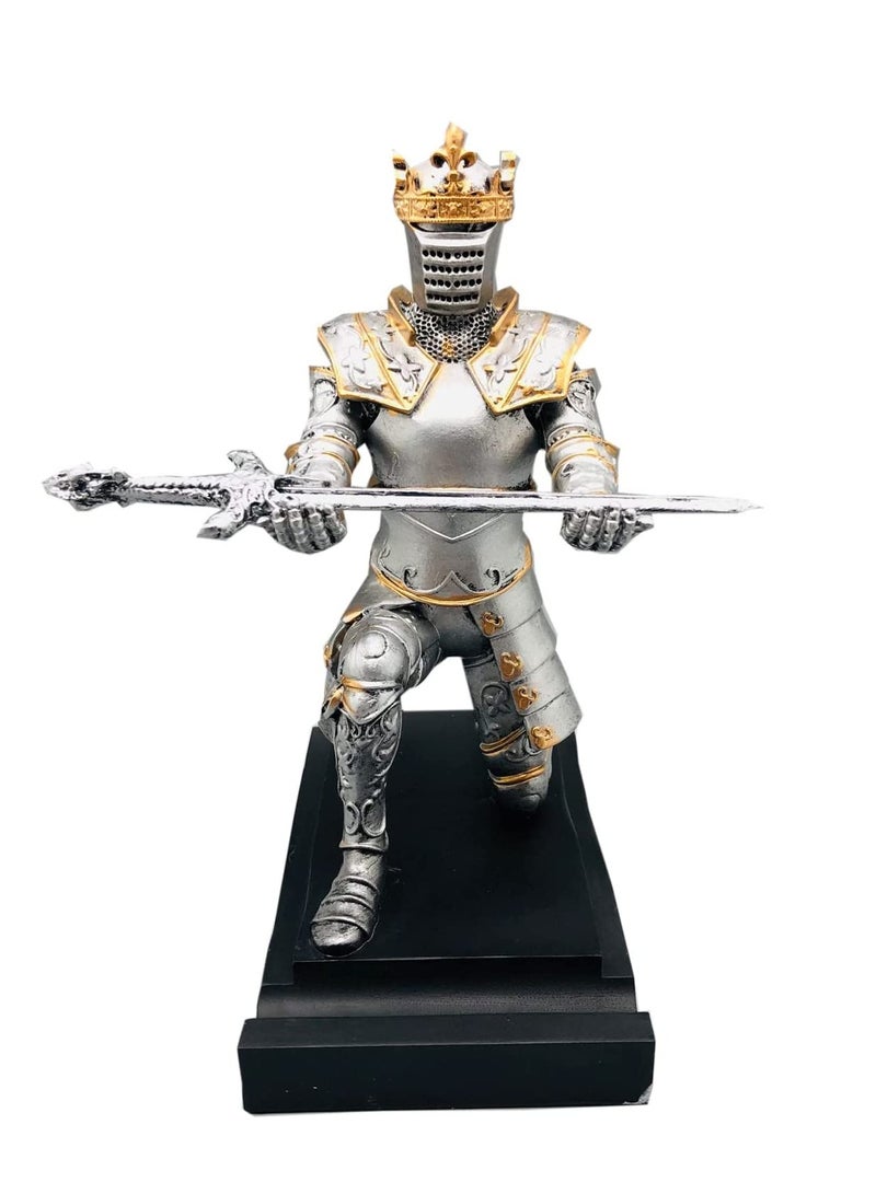 SYOSI King's  Pen Holder Guard Magnetic Knight Pen Stand Desk Organizers and Accessories Pencil Holder as Gift with a Metal Sword for Gamepad, Home and Office Supplies Ornament Blue - Image 1