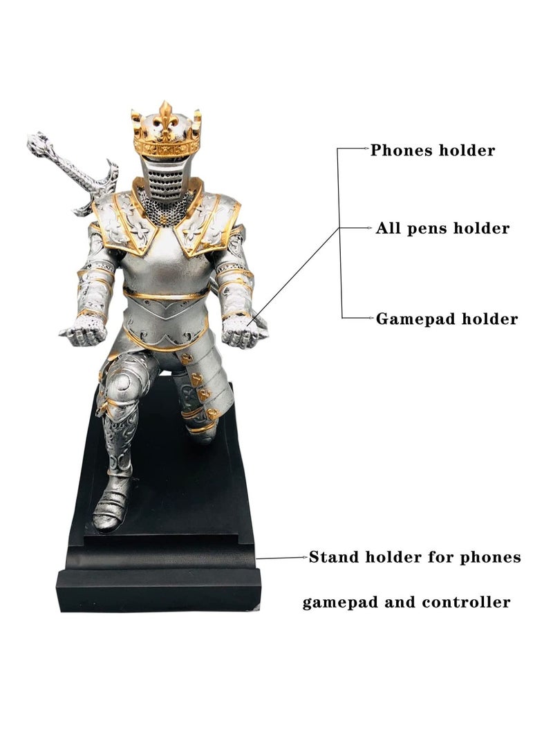 SYOSI King's  Pen Holder Guard Magnetic Knight Pen Stand Desk Organizers and Accessories Pencil Holder as Gift with a Metal Sword for Gamepad, Home and Office Supplies Ornament Blue - Image 5