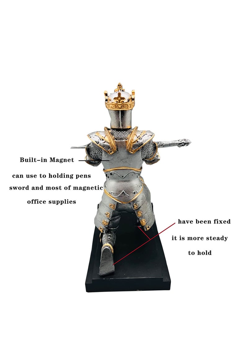 SYOSI King's  Pen Holder Guard Magnetic Knight Pen Stand Desk Organizers and Accessories Pencil Holder as Gift with a Metal Sword for Gamepad, Home and Office Supplies Ornament Blue - Image 4