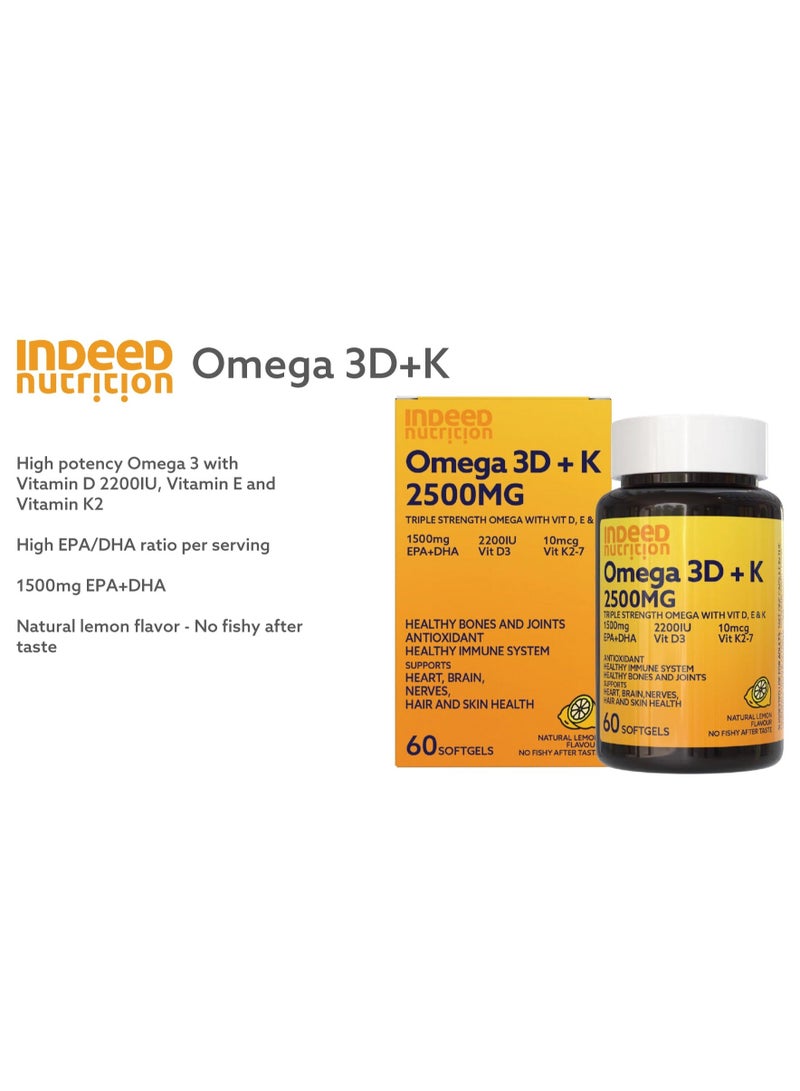 Indeed أوميغا 3 3D+K 2500 ملغ كبسولات لينة 60 حبة - Image 2