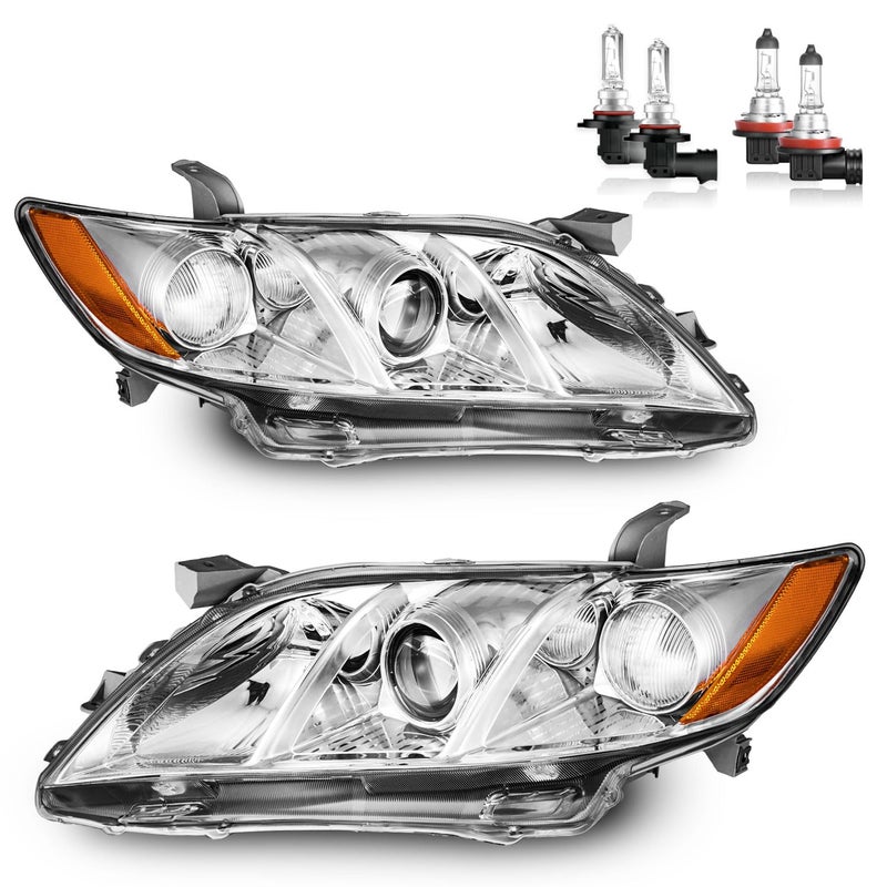 ROADEAL Headlights W/Bulbs for 2007 2008 2009 Toyota Camry Halogen Headlamp Replacement Driver & Passenger Side (Not fit Hybird Models) - Image 1