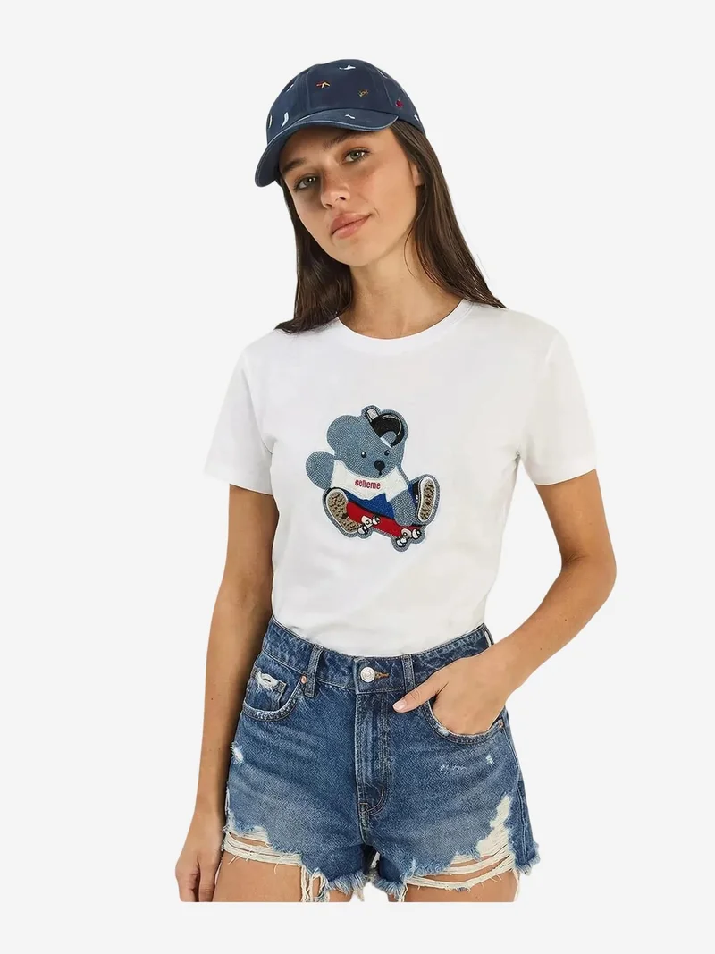 بيانكو لوتشي LUCCI Embroidered Crew Neck T-Shirt