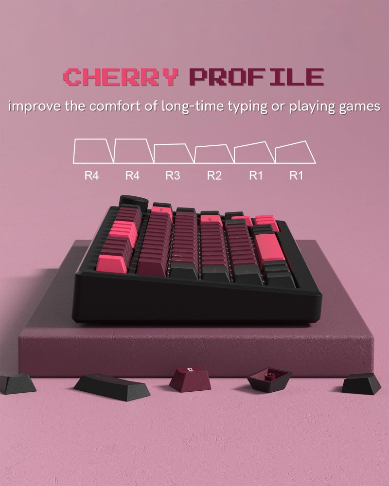 COSTOM Womier Double Shot PBT Keycaps Set 138 Keys, Cherry Profile Custom Keycaps 60 65 75 100 Percent for 61/64/68/84/87/100/104/108 Retro Gaming Mechanical Keyboard (HotPink Black) - Image 4