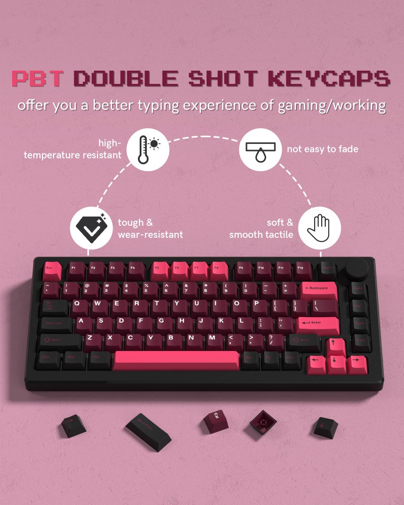 COSTOM Womier Double Shot PBT Keycaps Set 138 Keys, Cherry Profile Custom Keycaps 60 65 75 100 Percent for 61/64/68/84/87/100/104/108 Retro Gaming Mechanical Keyboard (HotPink Black) - Image 5
