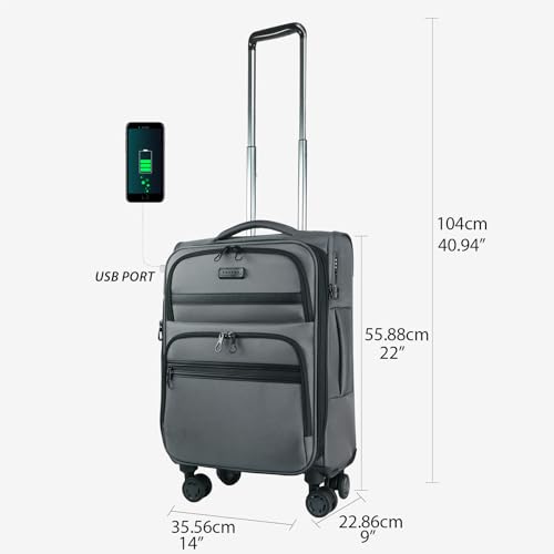 KROSER Softside Expandable Carry On Luggage with Front Business Pockets20 Inch Suitcases with Spinner Wheels Builtin TSA Lock Durable Suitcase Rolling Luggage with USB Port Grey - Image 3