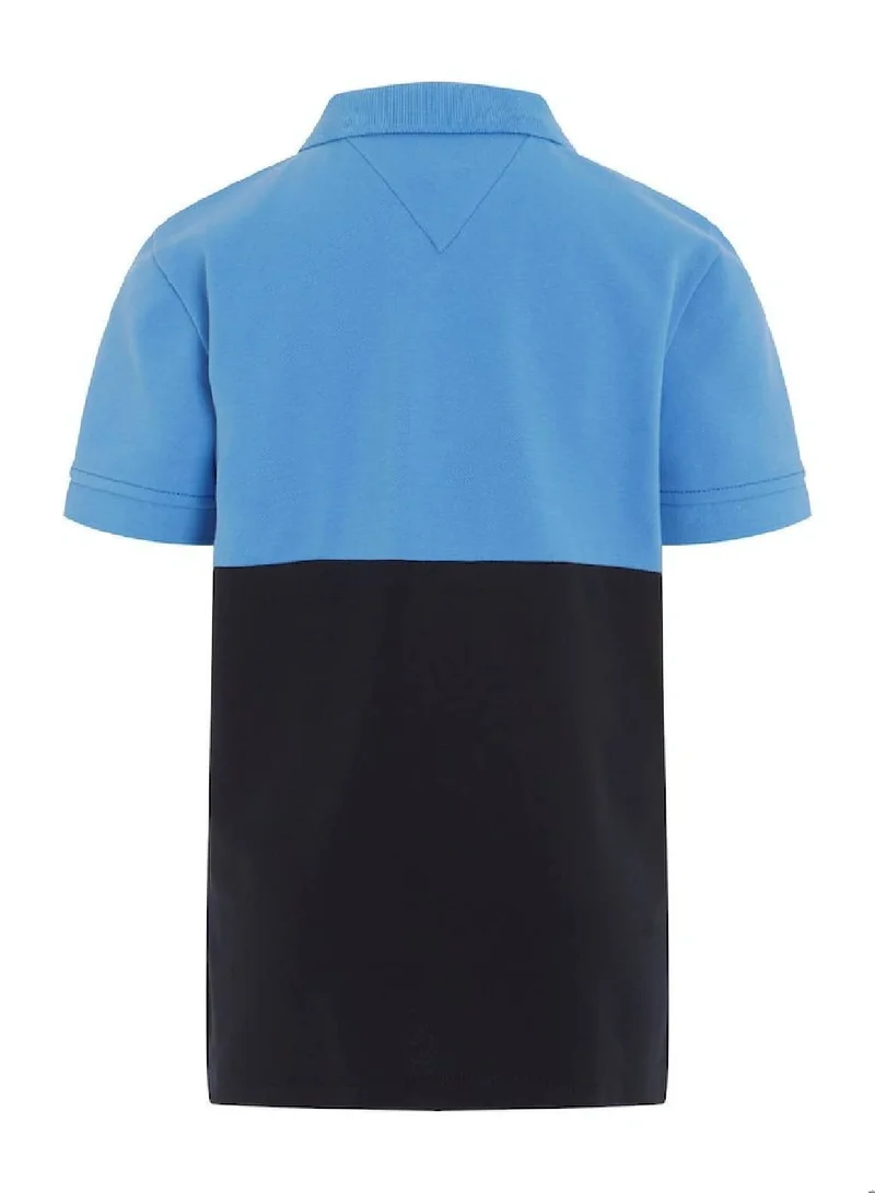 TOMMY HILFIGER Boys' Th Established Colour-Blocked Regular Polo - Cotton, Blue