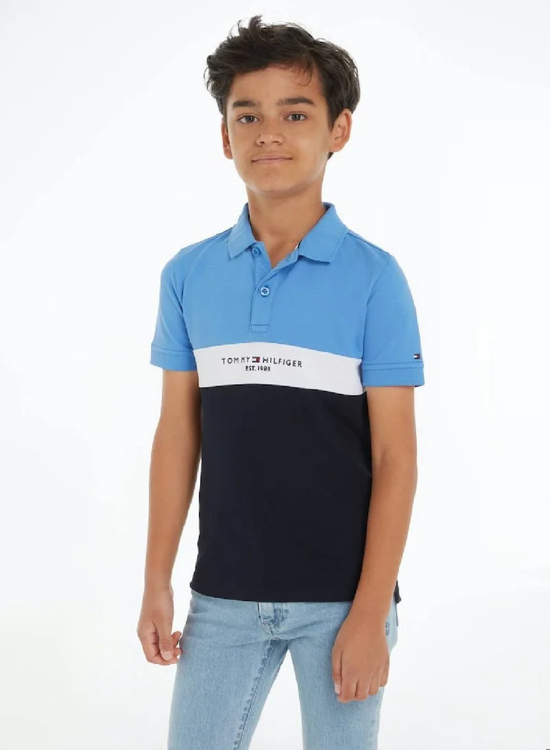 TOMMY HILFIGER Boys' Th Established Colour-Blocked Regular Polo - Cotton, Blue