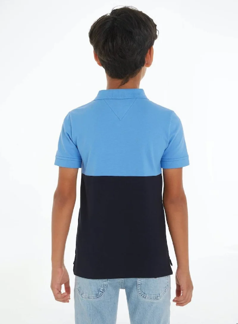 TOMMY HILFIGER Boys' Th Established Colour-Blocked Regular Polo - Cotton, Blue