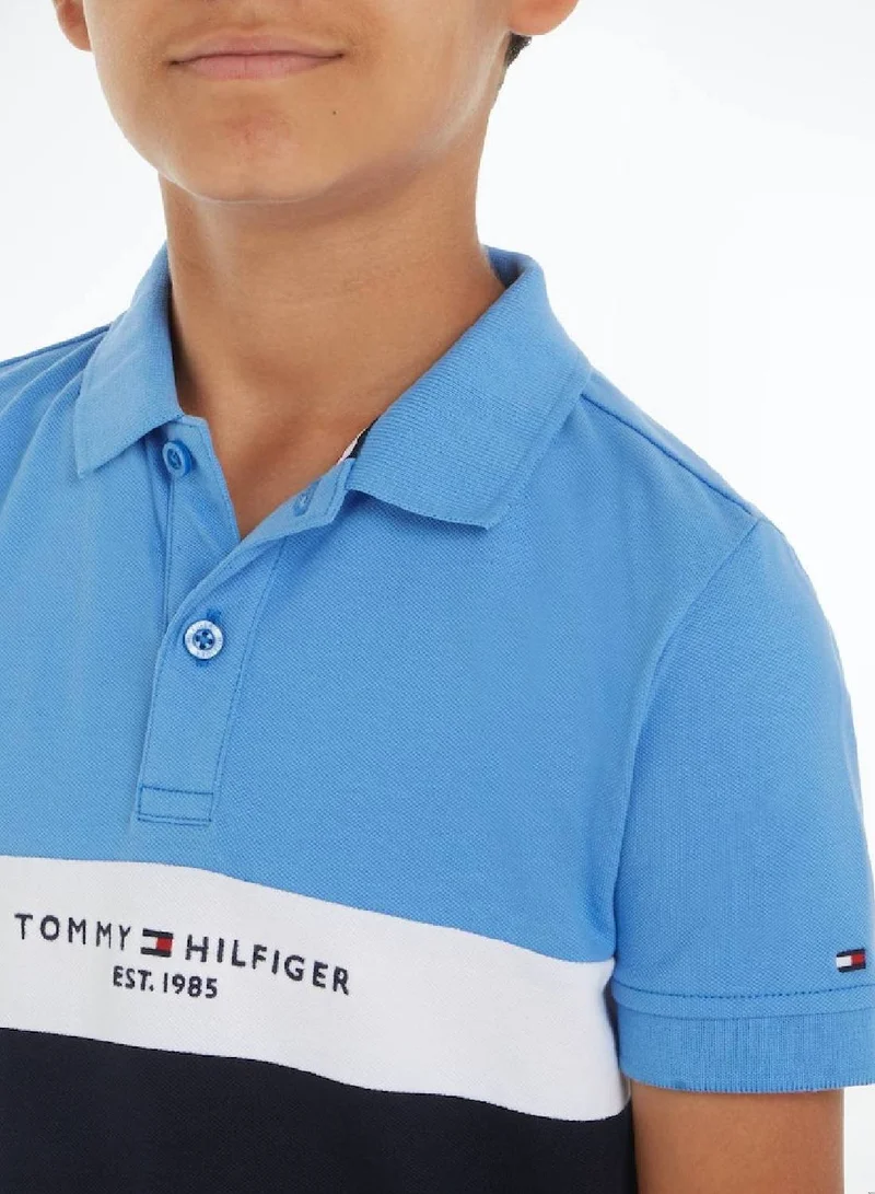 TOMMY HILFIGER Boys' Th Established Colour-Blocked Regular Polo - Cotton, Blue