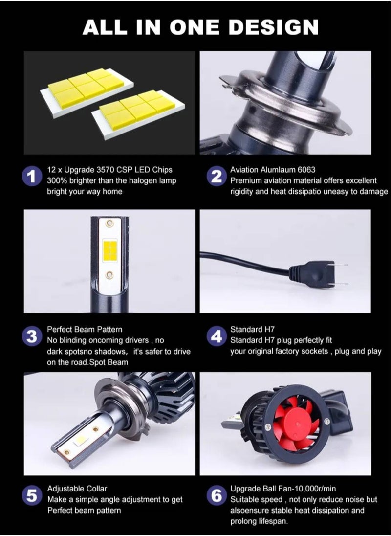 AROAQ - LED Car Headlight Bulb CANBUS 5800ML 55W CSP3570 Light for Vehicle Auto 6000K ( H11 ) - Image 1
