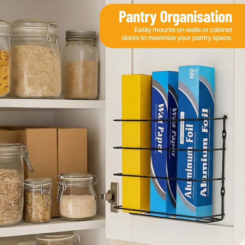 Evelots Kitchen Wrap Organizer - 2 Pack - Hold up to 4 Plastic, Foil, Paper, Wax - Cabinet Door, Wall Rack Basket - Sandwich, Freezer, Food Bag Storage - Laundry Supplies - Black - Image 5