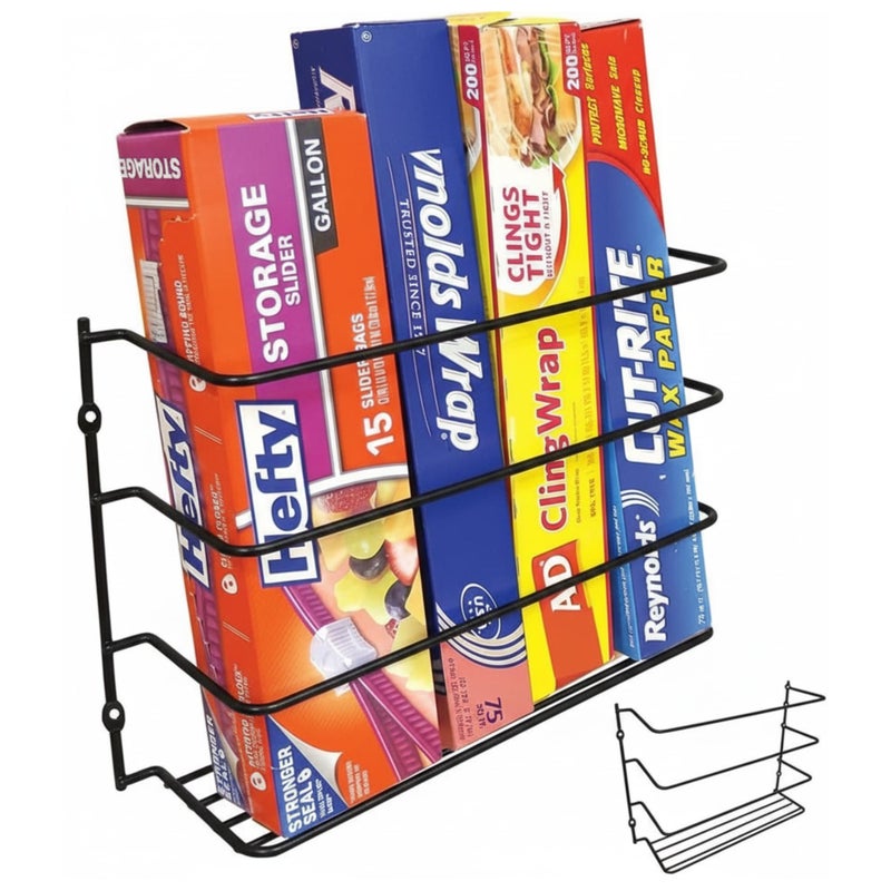 Evelots Kitchen Wrap Organizer - 2 Pack - Hold up to 4 Plastic, Foil, Paper, Wax - Cabinet Door, Wall Rack Basket - Sandwich, Freezer, Food Bag Storage - Laundry Supplies - Black - Image 1