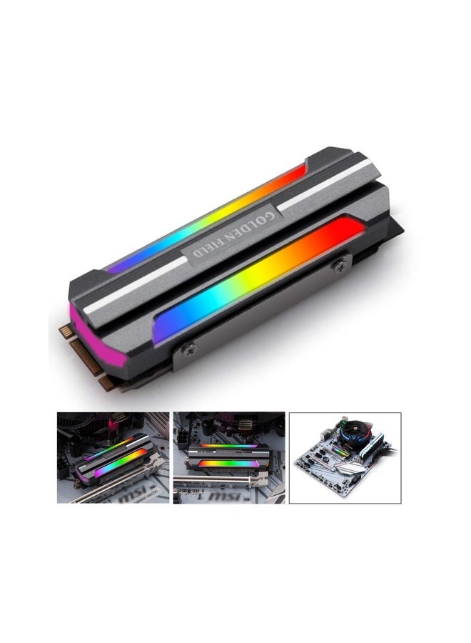 مبرد حراري لموديل M.2 2280، مبردات SSD بألوان ARGB مع وسادة حرارية 5 فولت وموصل 3 بن، لتبريد الأقراص الحالة الصلبة، تحقيق تأثيرات ثابتة بلون واحد ودورات بألوان متعددة. - Image 2