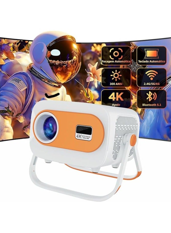 Portable Projector Support 4K Ultra HD 300 ANSI Lumens Android 13 Wi-Fi 6G 36 Languages ​​Auto Adjustment and Full Kit for Home Cinema  - Image 1