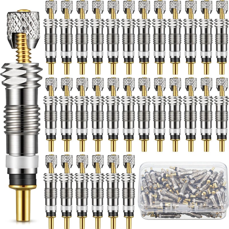 Datanly 50 Pcs Presta Valve Core Bike Replacement Brass Tubeless Core Alloy Valve Core Remover Tool for Tubeless Road MTB Bike Compatible with Vittoria Stan's Continental Kenda - Image 1