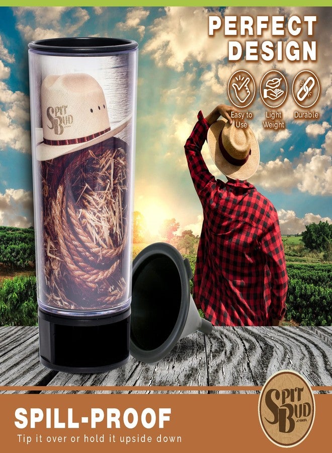 Spit Bud Cowboy Up The Ultimate Spittoon for Chew - Portable Dip & Snuff Cup with Lid, Pop Tab, Spill-Proof Funnel, Can Cutter & Holder - Fit in Cup Holders - Holds 8oz - Made in USA - Image 5