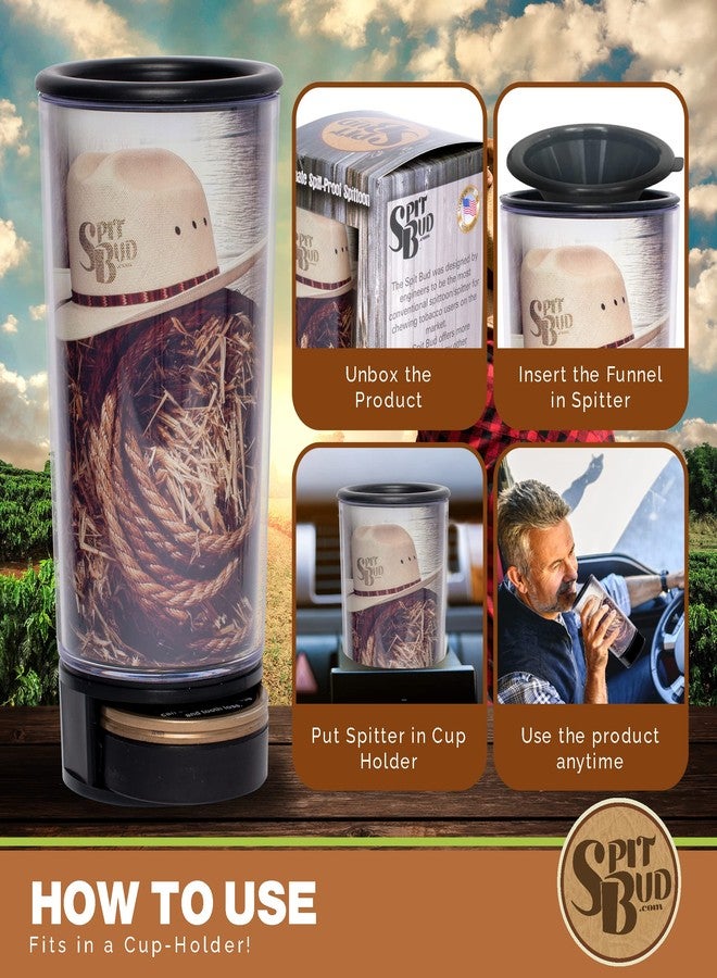 Spit Bud Cowboy Up The Ultimate Spittoon for Chew - Portable Dip & Snuff Cup with Lid, Pop Tab, Spill-Proof Funnel, Can Cutter & Holder - Fit in Cup Holders - Holds 8oz - Made in USA - Image 4