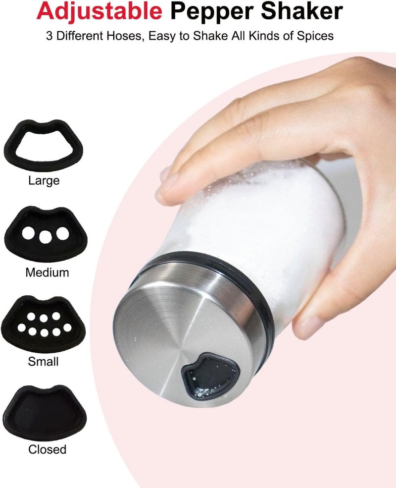 TooWoom Salt Shaker or Pepper Shaker with Adjustable Pour Holes, 4inch Small Glass Bottle Spice Dispenser with Stainless Steel Lid for Himalayan Salt, Table Fine Corse Sea Salt, Black Pepper - Image 2
