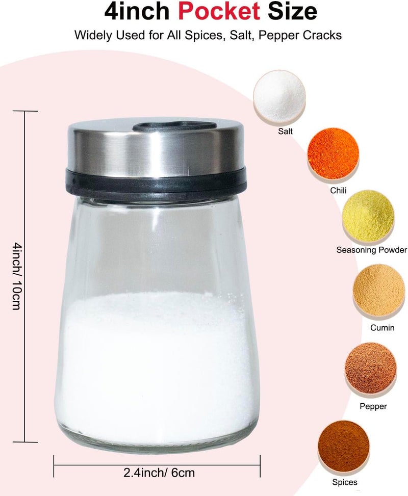 TooWoom Salt Shaker or Pepper Shaker with Adjustable Pour Holes, 4inch Small Glass Bottle Spice Dispenser with Stainless Steel Lid for Himalayan Salt, Table Fine Corse Sea Salt, Black Pepper - Image 3