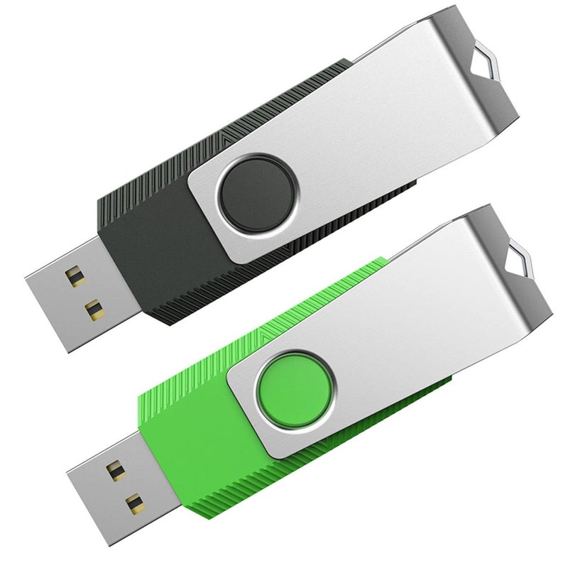 Aiibe 64GB Flash Drive 2 Pack 64GB USB Flash Drive Thumb Drive Zip Drive USB 2.0 Memory Stick USB Drive with Keychain (64G, 2 Colors: Black Green) - Image 1