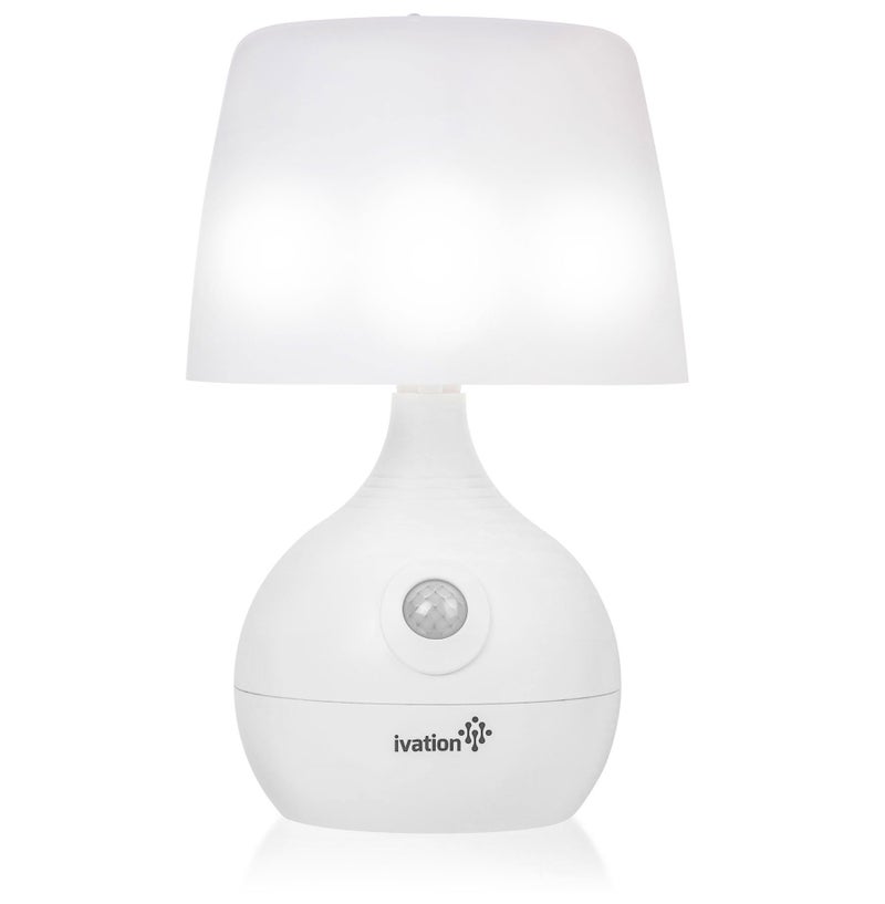 Ivation 12LED Battery Operated Motion Sensing Table Lamp Dual Color Range Available Settings Include Manual Automatic Motion Light Sensing White
