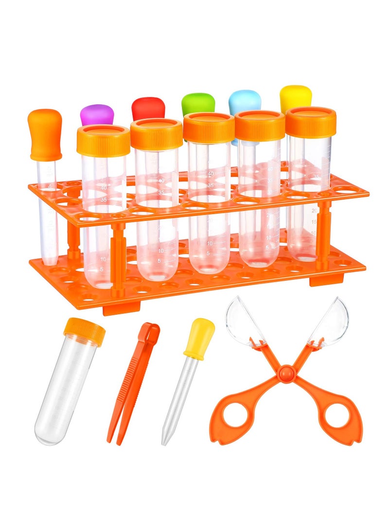 Zikra 14 Pieces Science Motor Skill Tool Set, Science Learning Tools for Kids, Includes 5 Jumbo Test Tubes, 6 Silicone Liquid Droppers, 1 Storage Stand, 1 Plastic Tweezer and 1 Plastic Scissors Handy - Image 1