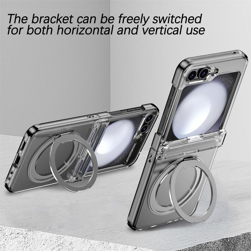 Magnetic Case with Hinge Protection & Kickstand, Phone Case Compate for MagSafe, Samsung Galaxy Z Flip 6, Slim Case with Invisible Ring Stand, Soft TPU Protective, Clear - Image 2