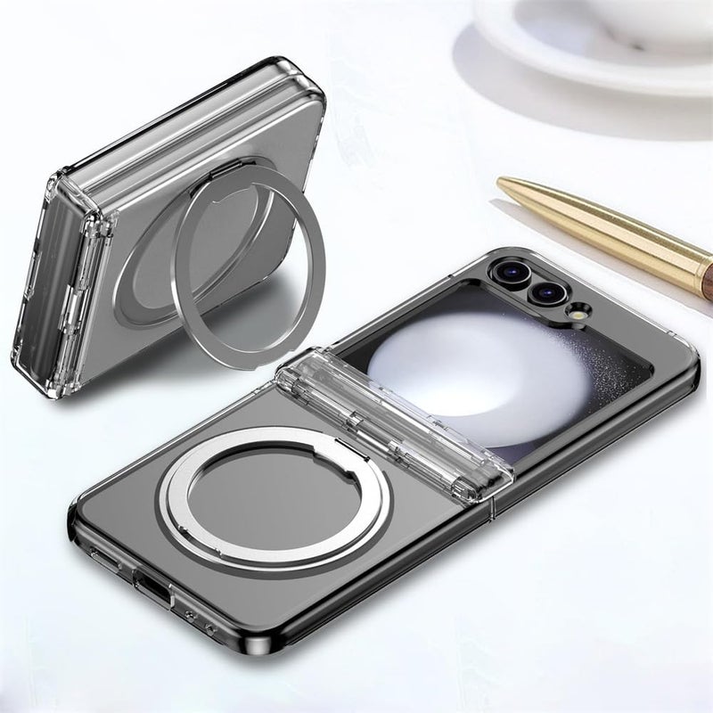 Magnetic Case with Hinge Protection & Kickstand, Phone Case Compate for MagSafe, Samsung Galaxy Z Flip 6, Slim Case with Invisible Ring Stand, Soft TPU Protective, Clear - Image 4