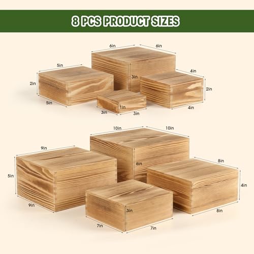 Budiwati 8-Pack Pine Wood Buffet Risers, Multi-Size Nesting Cube Food Display Stands for Buffet Table & Catering, Hollow Bottoms Food Risers for Multi-Level Buffet Presentation - Image 2