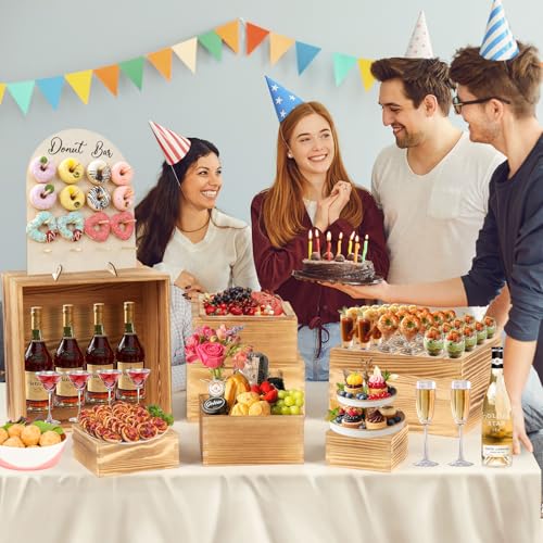 Budiwati 8-Pack Pine Wood Buffet Risers, Multi-Size Nesting Cube Food Display Stands for Buffet Table & Catering, Hollow Bottoms Food Risers for Multi-Level Buffet Presentation - Image 3