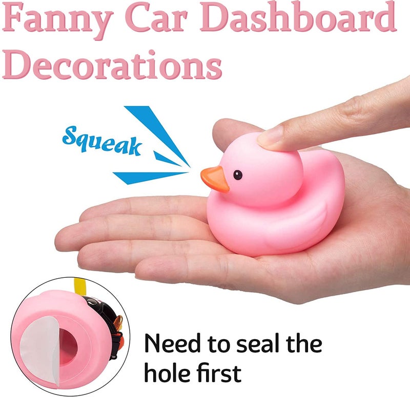 wonuu Pink Duck Car Dashboard Decorations Rubber Duck Car Ornaments Cool Duck with Propeller Helmet Sunglasses Gold Chain - Image 3