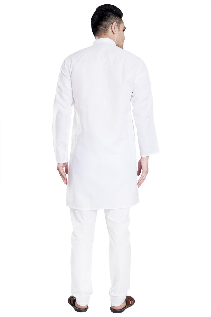 DIVISIVE Men's Plain Cotton Blend Linen Slim Fit Kurta Pyjama Set (DKRT70_XXL_White) - Image 4
