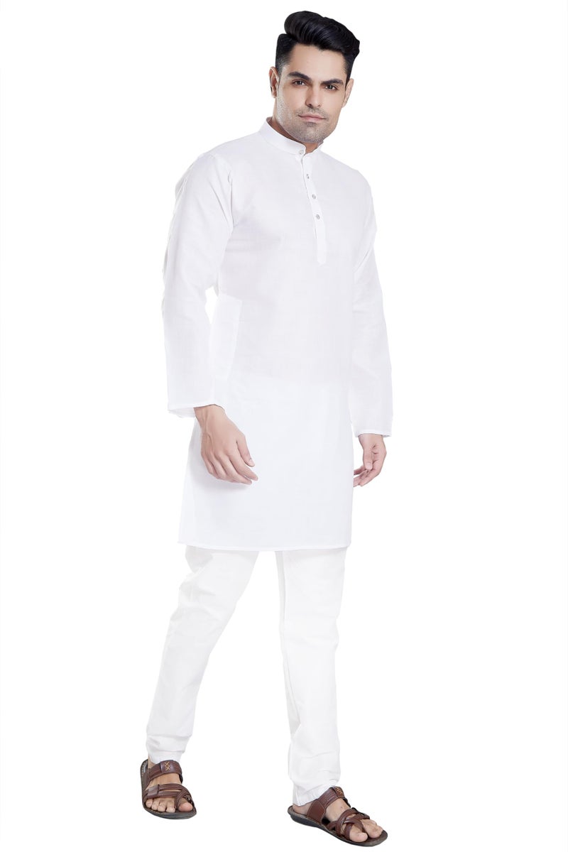 DIVISIVE Men's Plain Cotton Blend Linen Slim Fit Kurta Pyjama Set (DKRT70_XXL_White) - Image 3