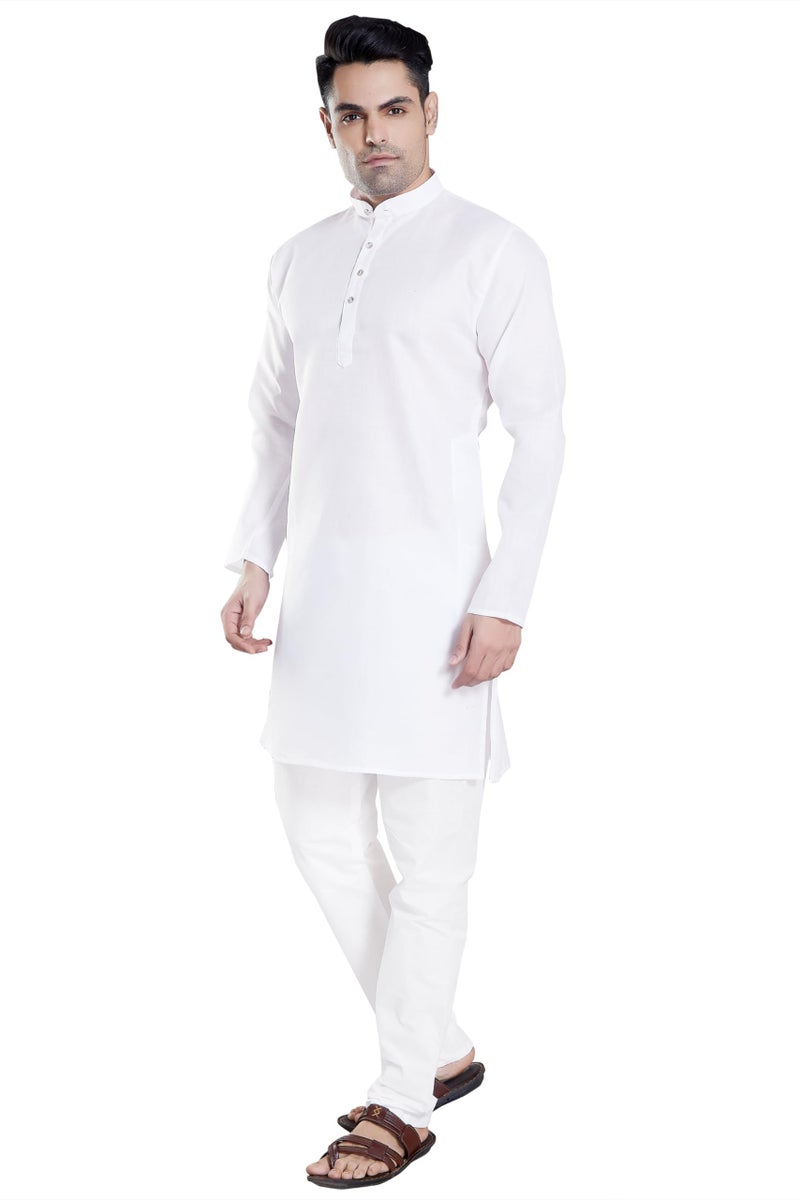DIVISIVE Men's Plain Cotton Blend Linen Slim Fit Kurta Pyjama Set (DKRT70_XXL_White) - Image 2