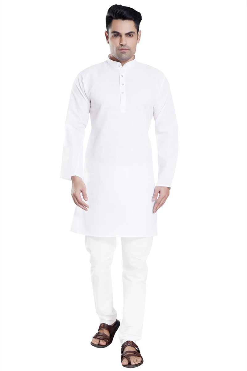 DIVISIVE Men's Plain Cotton Blend Linen Slim Fit Kurta Pyjama Set (DKRT70_XXL_White) - Image 1