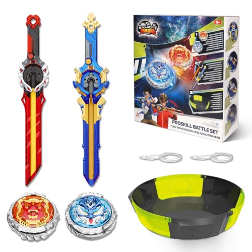 INFINITY NADO Battle Set with Modular Stadium Arena 2PCS Sword Launchers Infinite Acceleration Metal Glowing Battle Top Attack vs Balance Type RightLeftSpinning Top Game Toys for Boys Girls 5 - Image 1