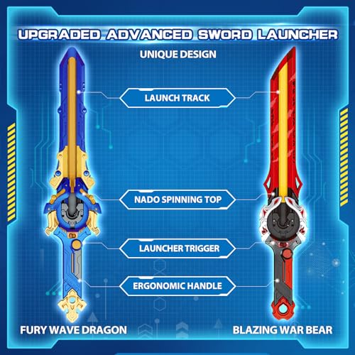 INFINITY NADO Battle Set with Modular Stadium Arena 2PCS Sword Launchers Infinite Acceleration Metal Glowing Battle Top Attack vs Balance Type RightLeftSpinning Top Game Toys for Boys Girls 5 - Image 5