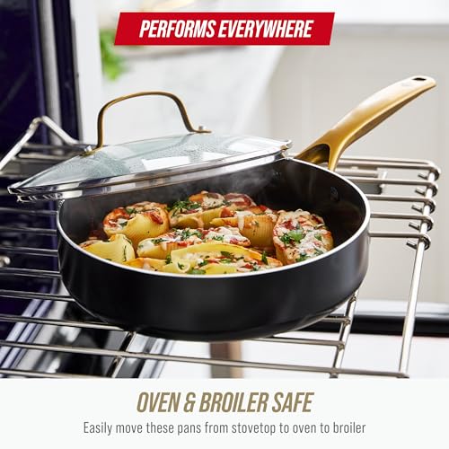 Blue Diamond 14 Piece Induction Nonstick Cookware Set, Diamond Infused PFAS-Free Ceramic Nonstick Pots & Pans, Durable Metal Utensil Safe, Dishwasher Safe, Oven & Broiler to 600F, Black/Gold - Image 5