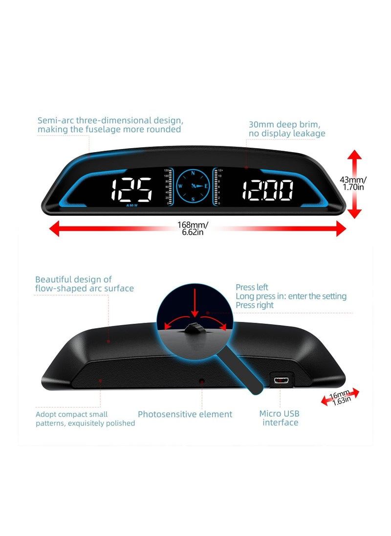 Generic - Digital GPS Speedometer Universal Heads Up Display for Car 5.5 inch Large LCD Display HUD with MPH Speed Fatigued Driving Alert Overspeed Alarm Trip Meter for All Vehicle - Image 1