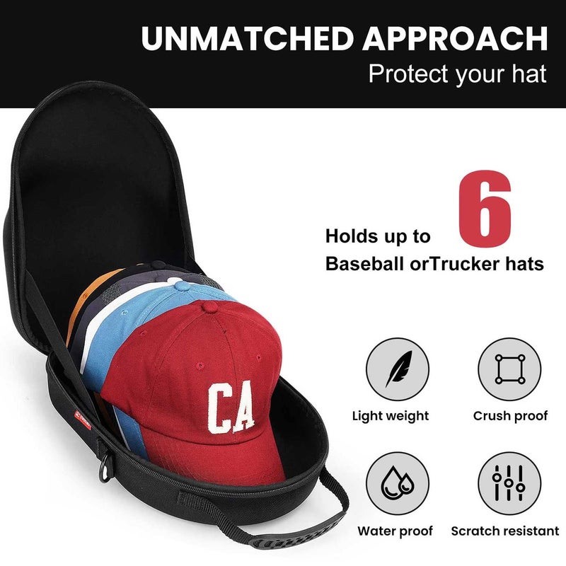 Livelab Hat Case, Hard Hat Case for Baseball Caps, Hat Storage with Carrying Handle & Shoulder Strap, Hat Organizer Protects Up to 6 Hats, Perfect for Travel & Home Storage - Black - Image 2