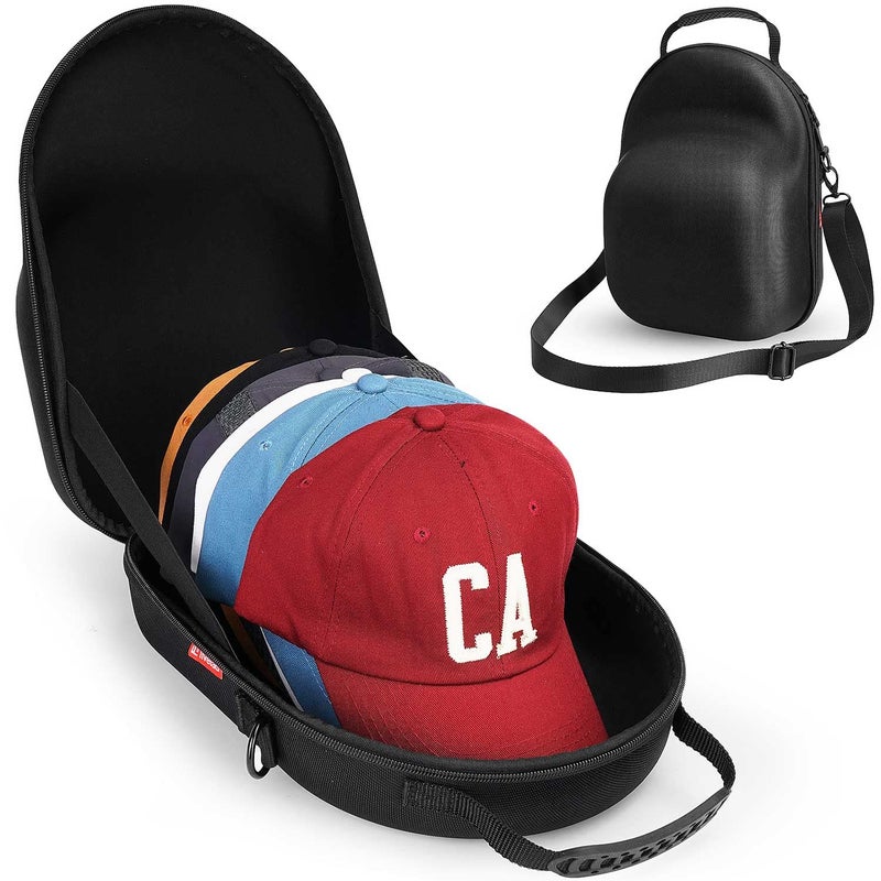 Livelab Hat Case, Hard Hat Case for Baseball Caps, Hat Storage with Carrying Handle & Shoulder Strap, Hat Organizer Protects Up to 6 Hats, Perfect for Travel & Home Storage - Black - Image 1