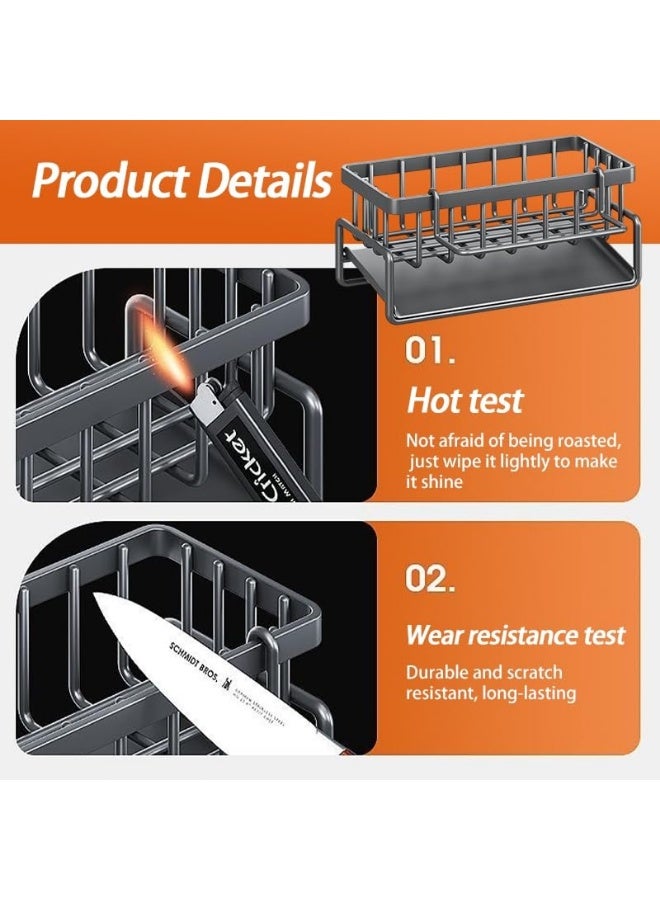 LOKIPA Kitchen Sink Caddy Storage & Organisation, Sink Tidy, ABS Sponge Holder for Kitchen Sink Organiser and Drainer, Sink Soap Holder (Black) - Image 3