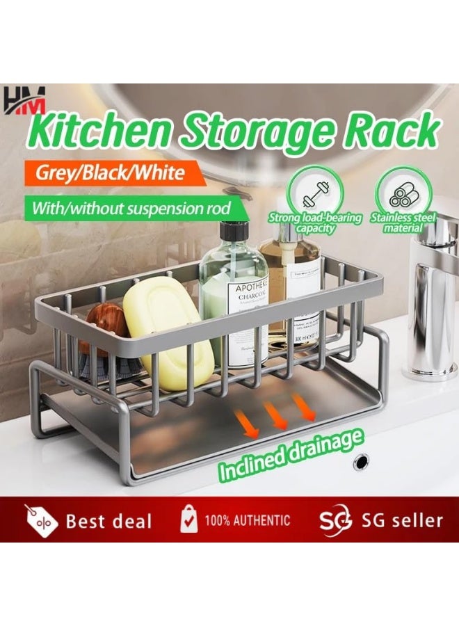 LOKIPA Kitchen Sink Caddy Storage & Organisation, Sink Tidy, ABS Sponge Holder for Kitchen Sink Organiser and Drainer, Sink Soap Holder (Black) - Image 5