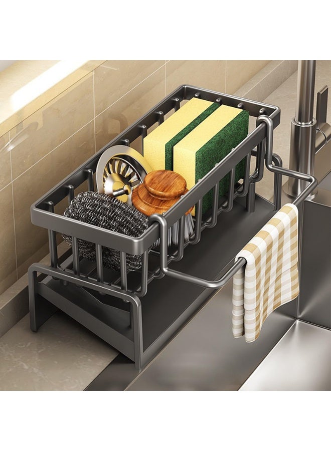 LOKIPA Kitchen Sink Caddy Storage & Organisation, Sink Tidy, ABS Sponge Holder for Kitchen Sink Organiser and Drainer, Sink Soap Holder (Black) - Image 1