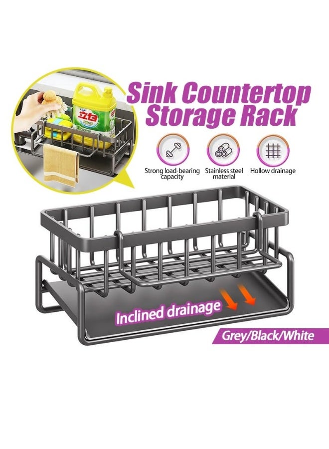 LOKIPA Kitchen Sink Caddy Storage & Organisation, Sink Tidy, ABS Sponge Holder for Kitchen Sink Organiser and Drainer, Sink Soap Holder (Black) - Image 4